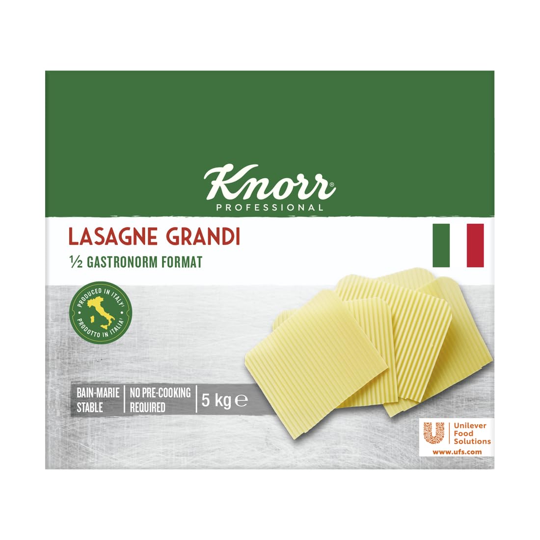 Knorr Lasaña en láminas caja de pasta seca 5kg