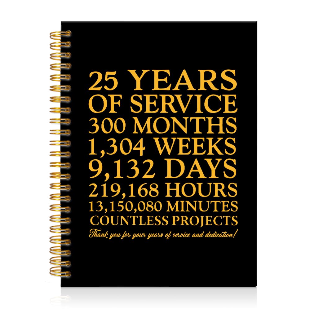 Mhfpl Spiralnotizbuch mit Aufschrift "25 Years of Service", 25-jähriges Dankeschön, Geschenk für Mitarbeiterdienst, Anerkennung, Dankeschön, 25 Jahre Arbeit, Geschenke für Kollegen