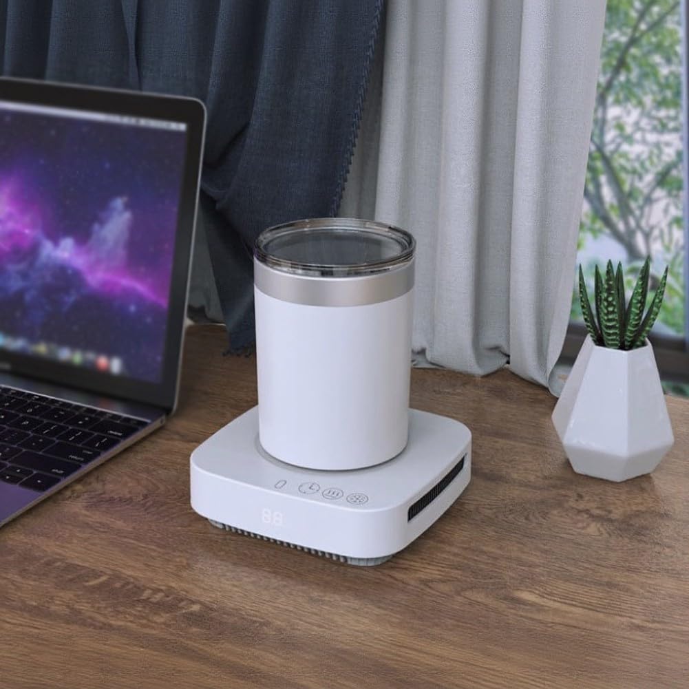 Posavasos inteligente de calefacción y refrigeración con pantalla digital para tazas de vidrio y metal, control de temperatura ajustable para uso en casa, oficina, viajes, color negro