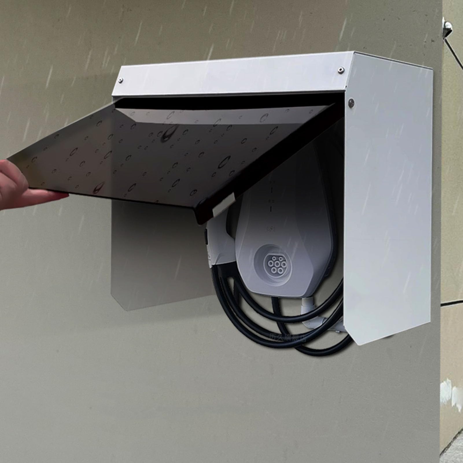 Toit de Protection pour Borne de Recharge pour Véhicules Électriques，Toit Métallique Résistant Aux Intempéries pour Borne Recharge Extérieure，abri pour Caméra (with Front Panel, 35x40x25cm)