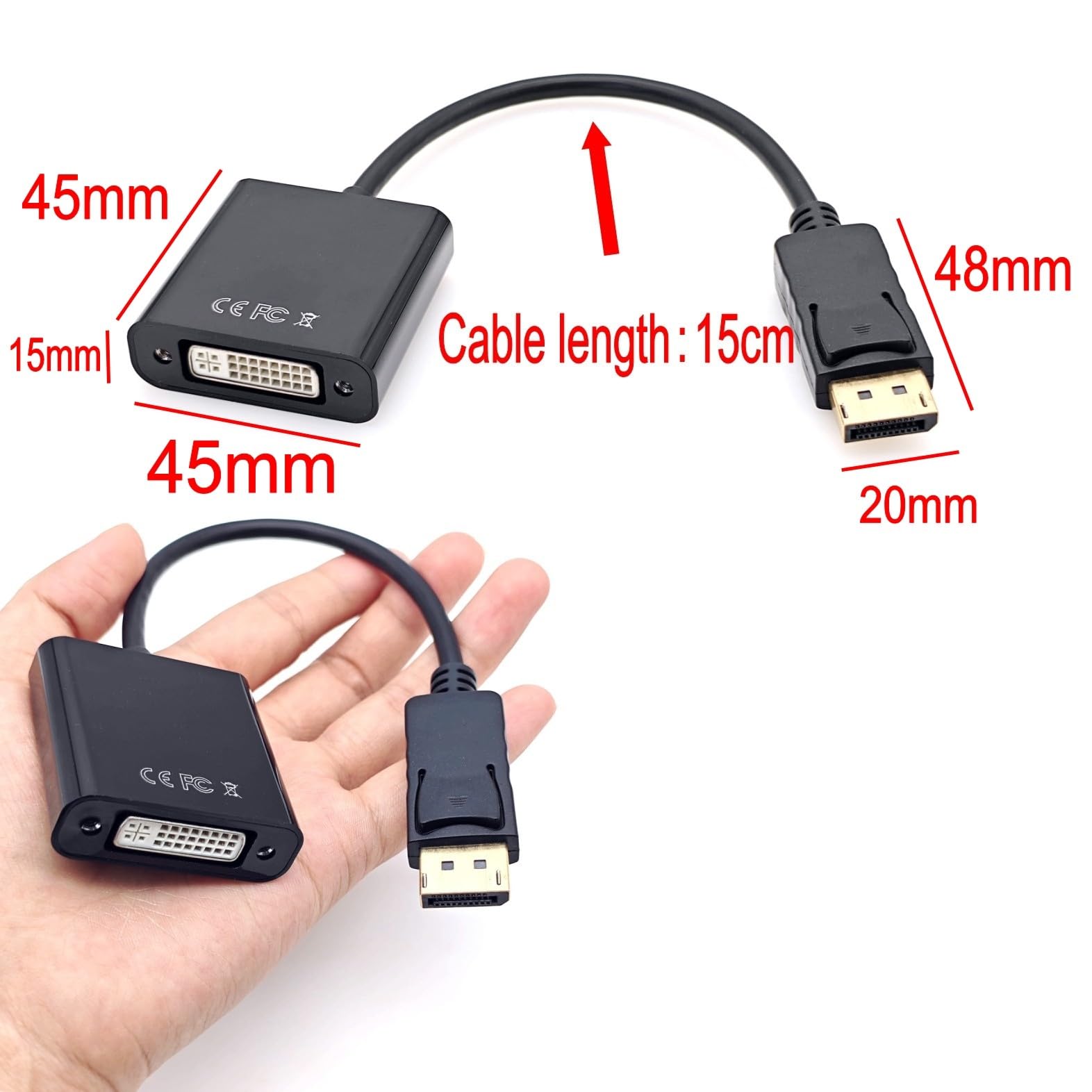 Adaptateur DisplayPort vers DVI mâle vers femelle plaqué or pour moniteur Lenovo Dell HP