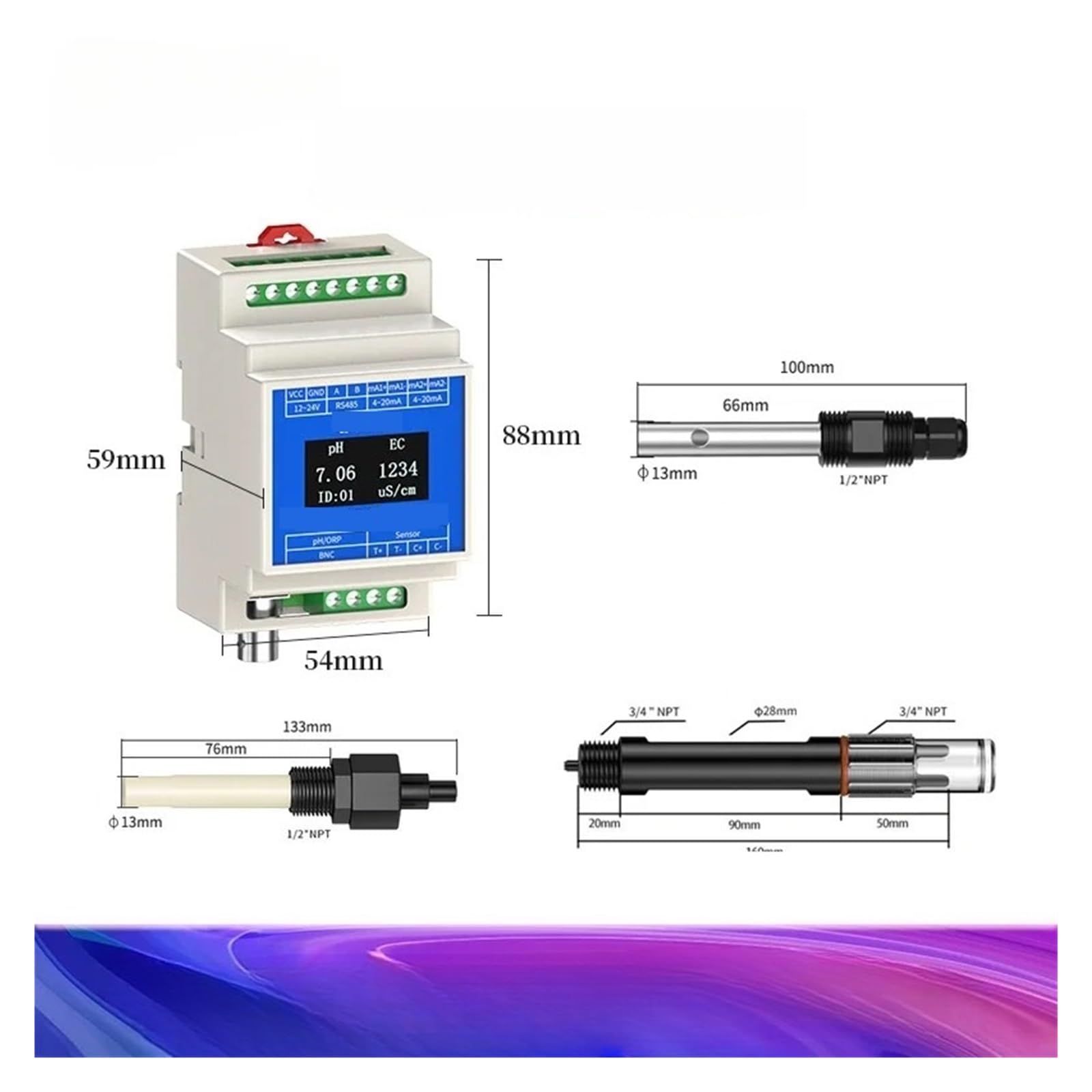 Máquina de fertilizantes aguas residuales industriales, sonda electrodo acidez, tipo carril PH,EC, Sensor detección calidad del agua 2 en 1 RS485 Para uso de bricolaje(Stainless-RS485)