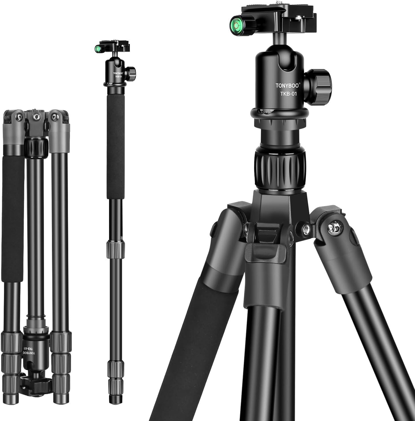 TONYBOO 61.5" Camera Tripod & Monopod, Aluminum Tripod with Arca Swiss Ball Head, Heavy Duty Lightweight Reversible Travel Tripod for DSLR Mirrorless Camcorders Phone, Max Load 22 lbs