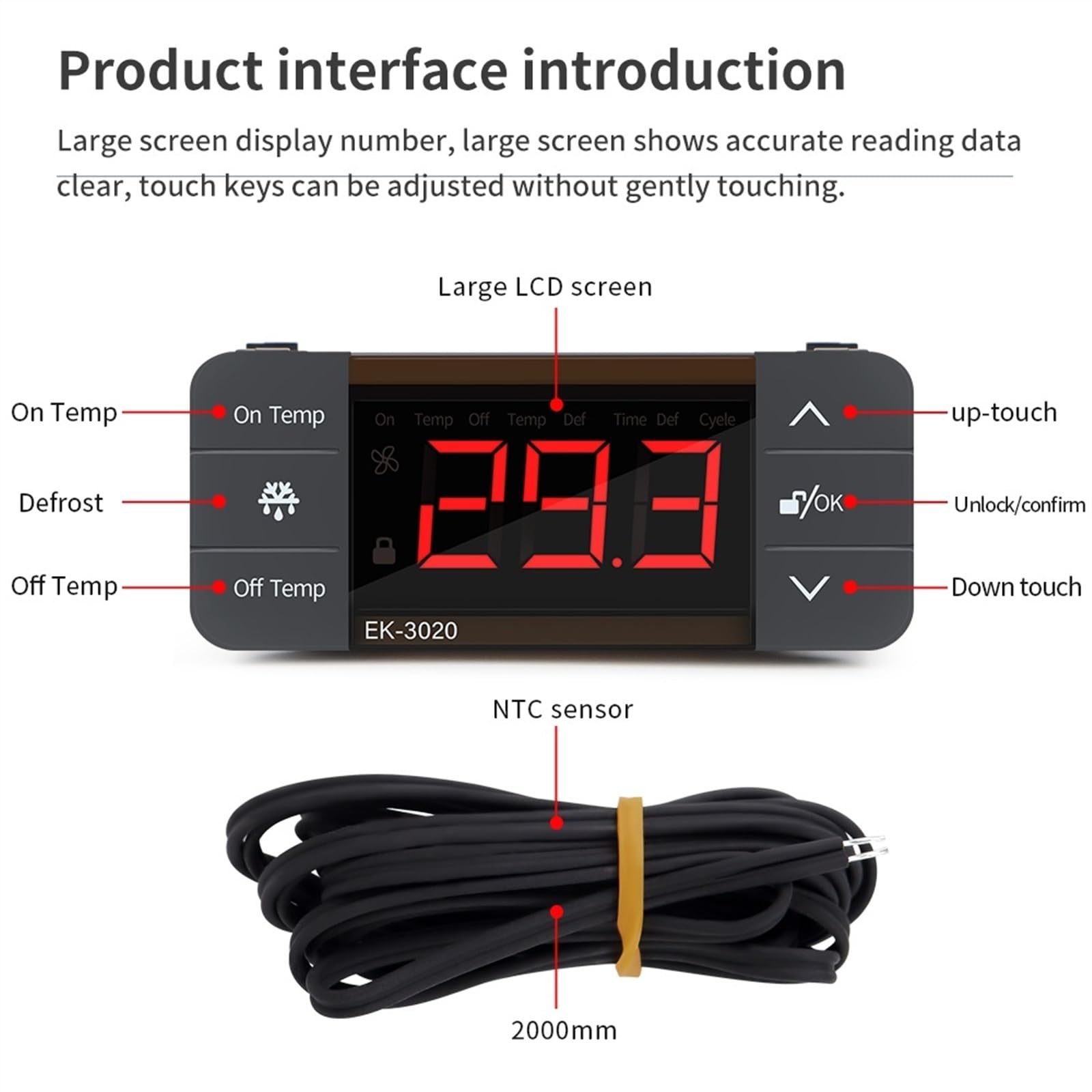 Controlador de Temperatura Digital 220 V, termostato regulador, Control calefacción y refrigeración, termorregulador con Alarma Sensor 2 m