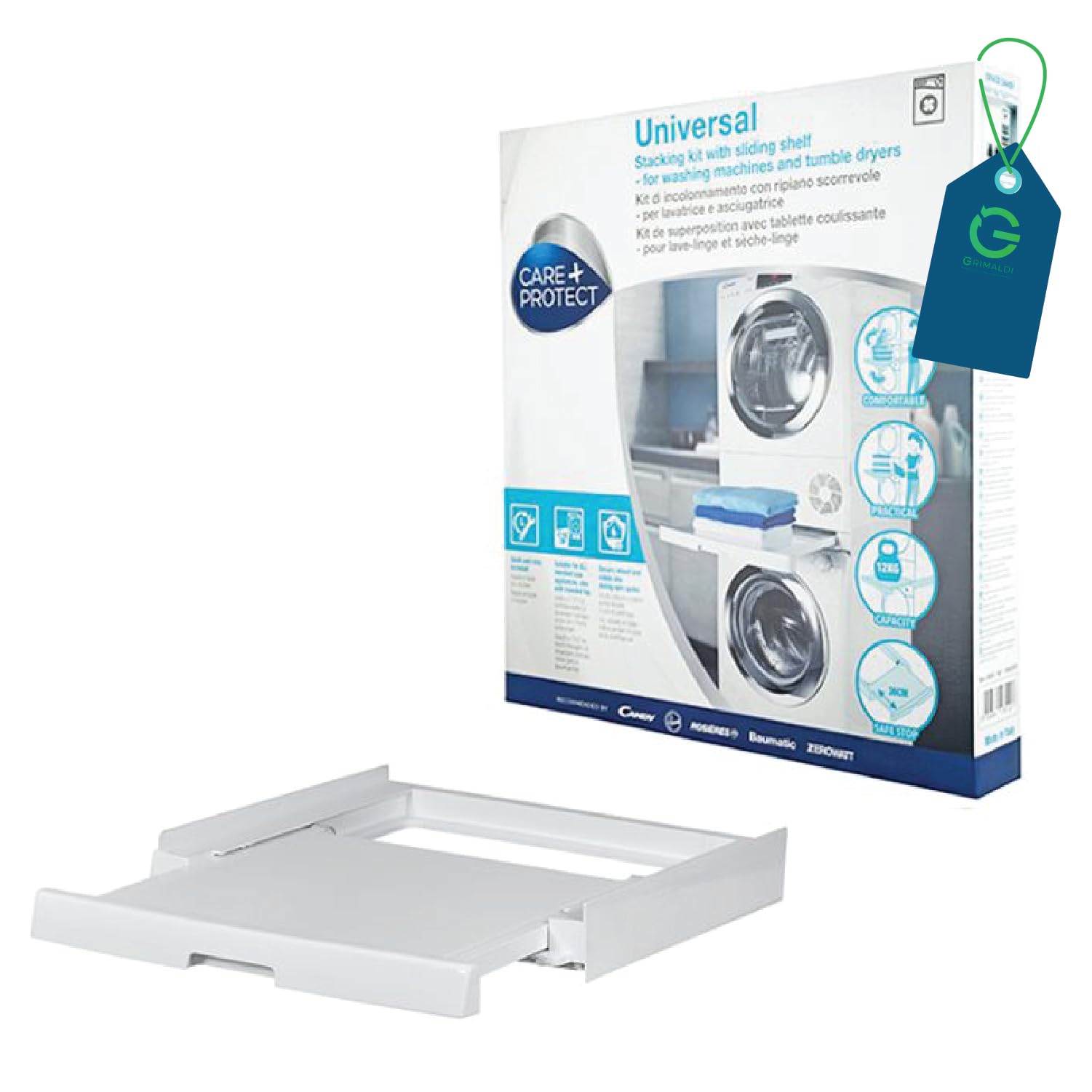 G GRIMALDI 35602039 Kit Sovrapposizione Lavatrice Asciugatrice con Ripiano Estraibile Compatibile con Candy Hoover Iberna Zerowatt — Salvaspazio Universale