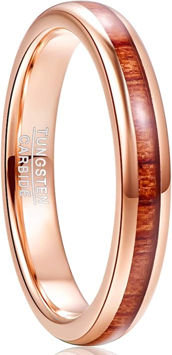 NUNCAD Tungsten Carbide Ring for Men 8mm Tungsten Wedding Bands Ring Hawaiian Koa Wood Rose Gold Engagement Rings Promise Rings Comfort Fit Size N -X