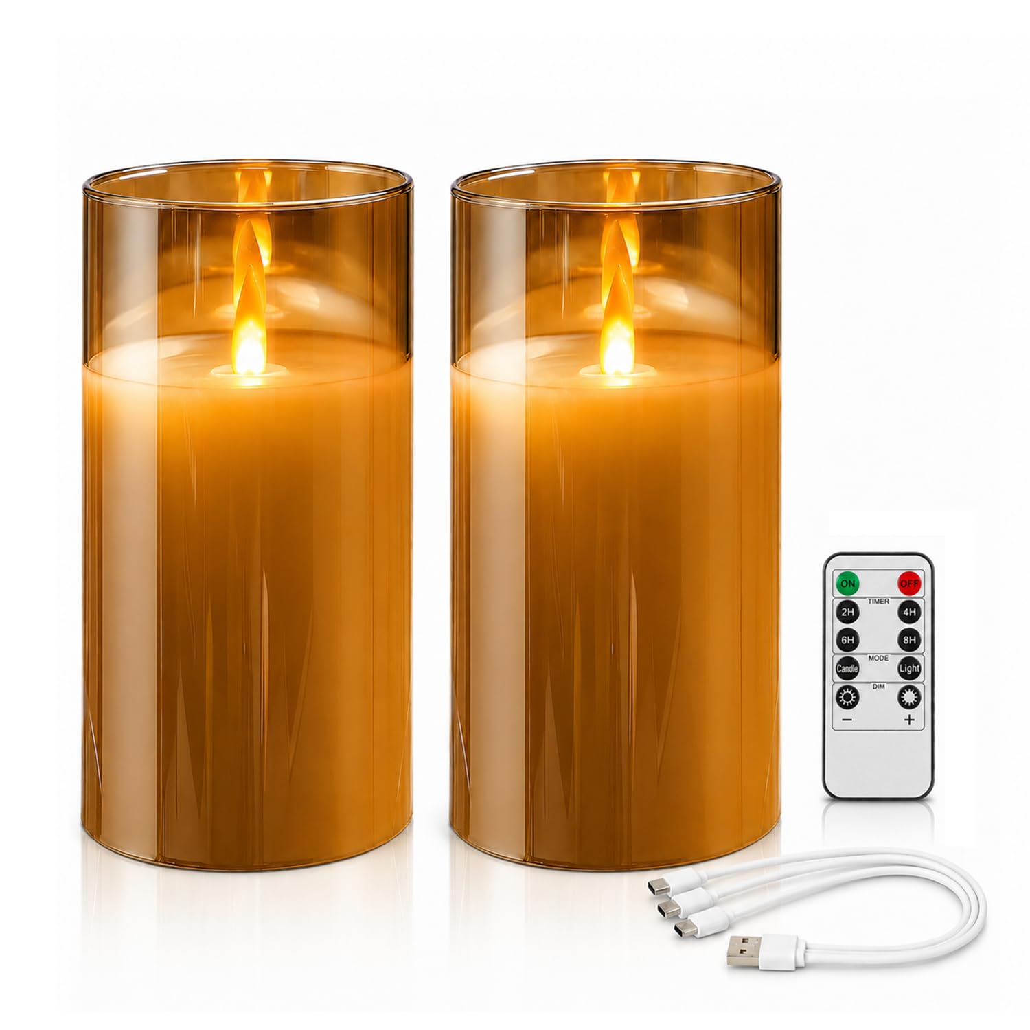 Photo 1 of haitanghua Rechargeable LED Flameless Candles with Remote Timer, Gold, Set of 2 | Glass LED Candle with Real Wax, USB Rechargeable, 2-4-6-8 Hour Timer, and Adjustable Flickering Light