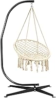 Vista 1 de Giantex Hamaca Swing Silla con soporte, cuerda de algodón tejida a mano con soporte de acero sólido resistente C, hamaca colgante al aire libre
