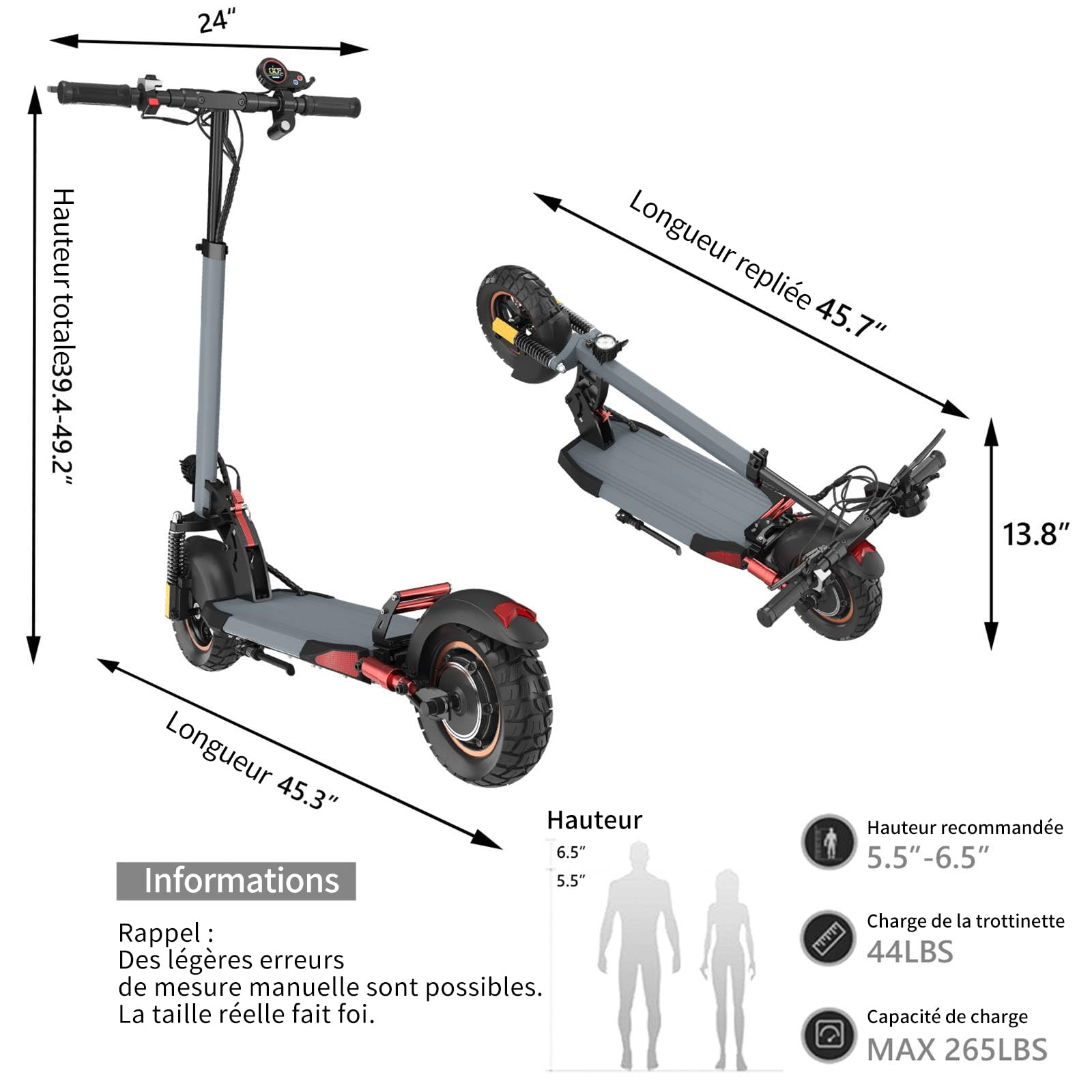 800W Trottinette Électrique Adulte - 10" Tout Terrain Trotinette Electrique Pliable Autonomie 30-40KM,Batterie 48V 12.5Ah Escooter Double Suspension Double Frein Scooter Charge 120kg