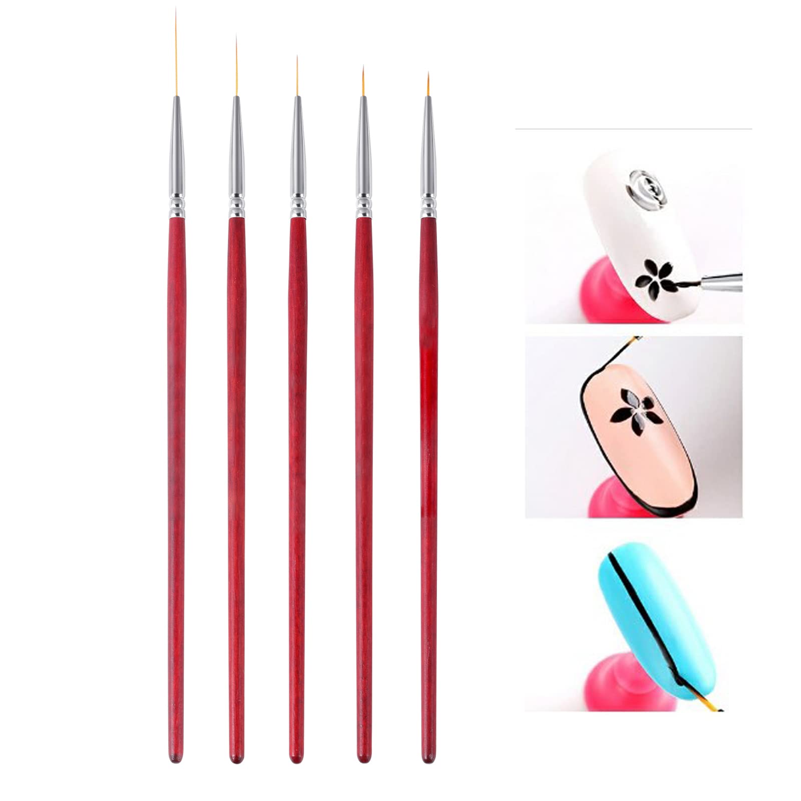 5 Pcs Nail Art Liner Brushes, Professional Painting Nail Art Design Brush Pen Set Nail Art Point Drill Drawing Brush Pen Thin Nail Art Brush 6/9/12/18/24mm