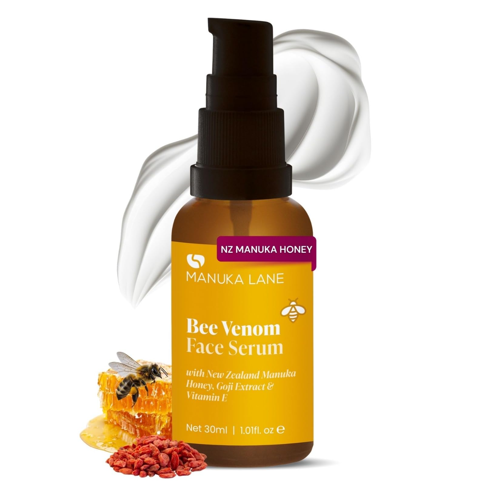 Bee Venom Face Serum for Face and Neck with Manuka Honey, Goji Extract and Vitamin E | Plant Based Formula | Carefully formulated to keep your skin young and healthy!