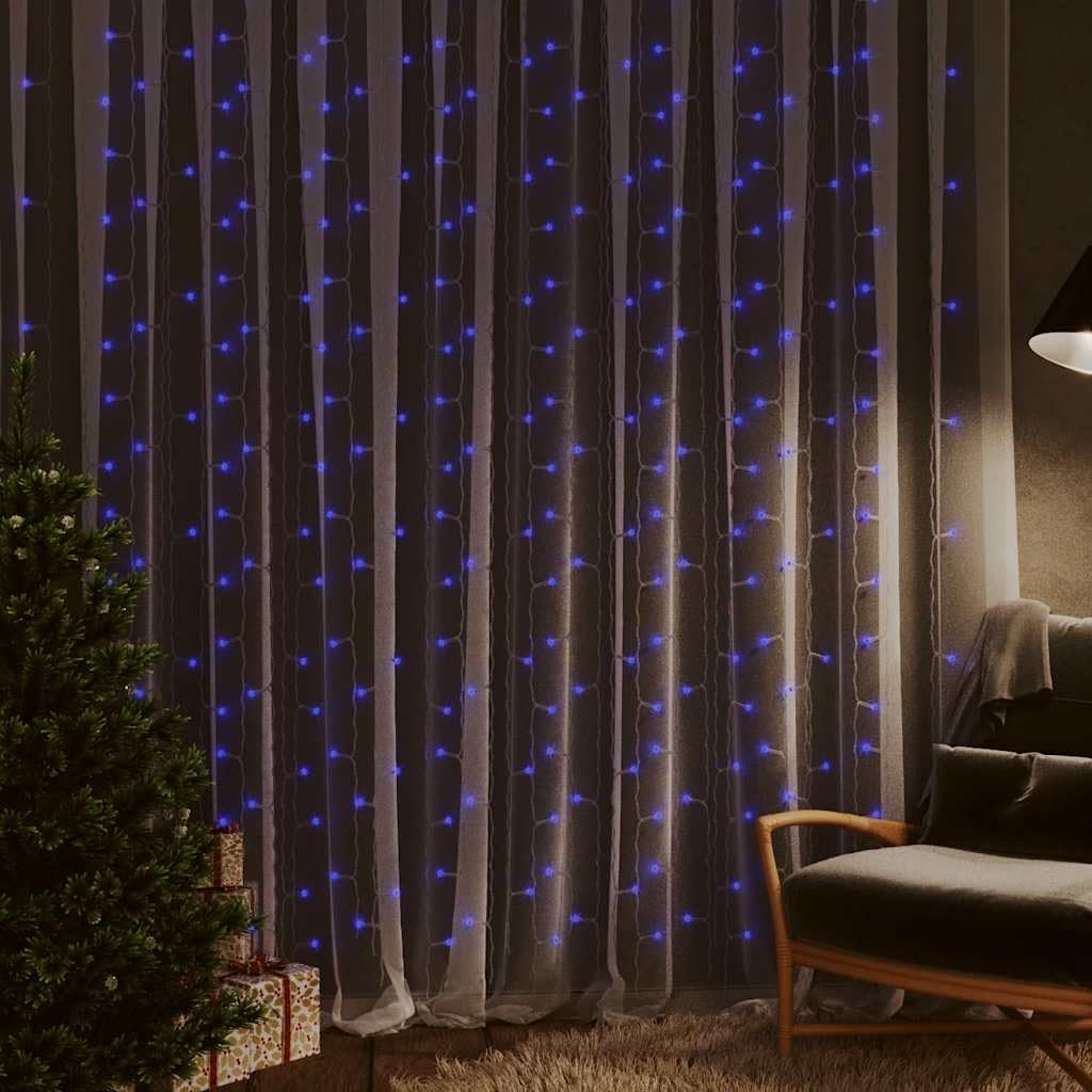 Mangloder Rideaux Lumineux à LED 3x3 m avec 300 LED Bleues, 8 Effets Lumineux, câble Extension 3 m, idéal pour décoration intérieure et extérieure, fêtes, Noël, Mariage, Ambiance Festive