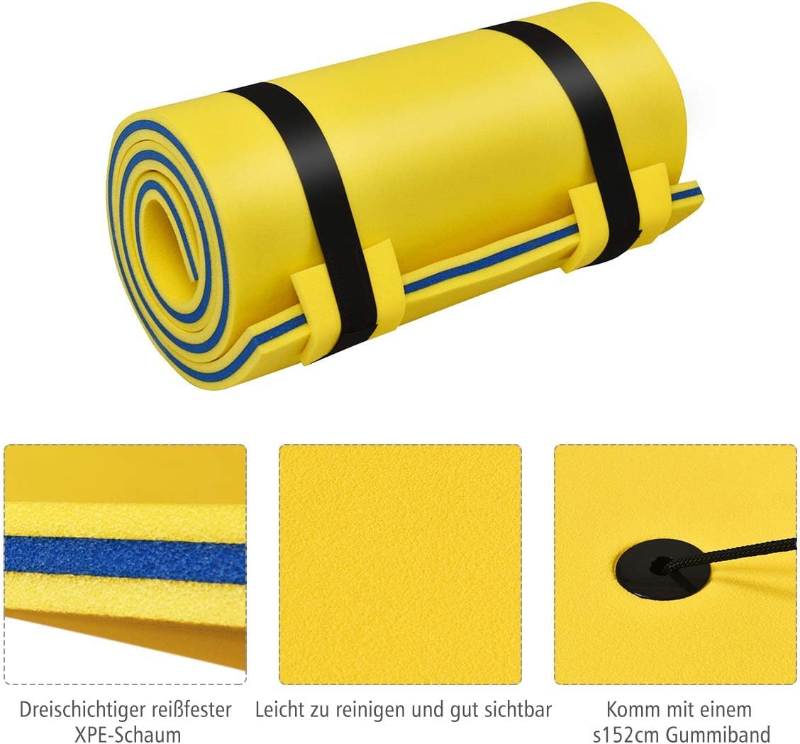 FANTASK Schwimmmatte 210 x 66 cm, schwimmende Wassermatte bis 60 kg belastbar, schwimmender Matte aus reißfestem XPE-Schaumstoff, Gelb