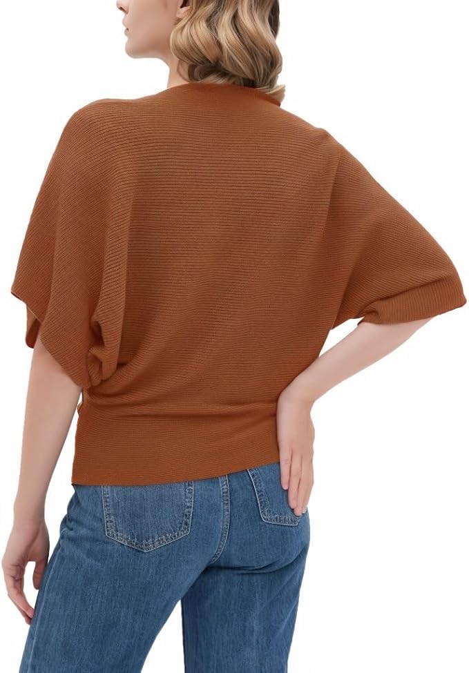 Image of Zilcon Woman Fashion Ribbed Batwing Sleeves Bagy Balloon Style Fit Tops for Women Women Formal, Casual, Office, Date, Outing, Party Tops