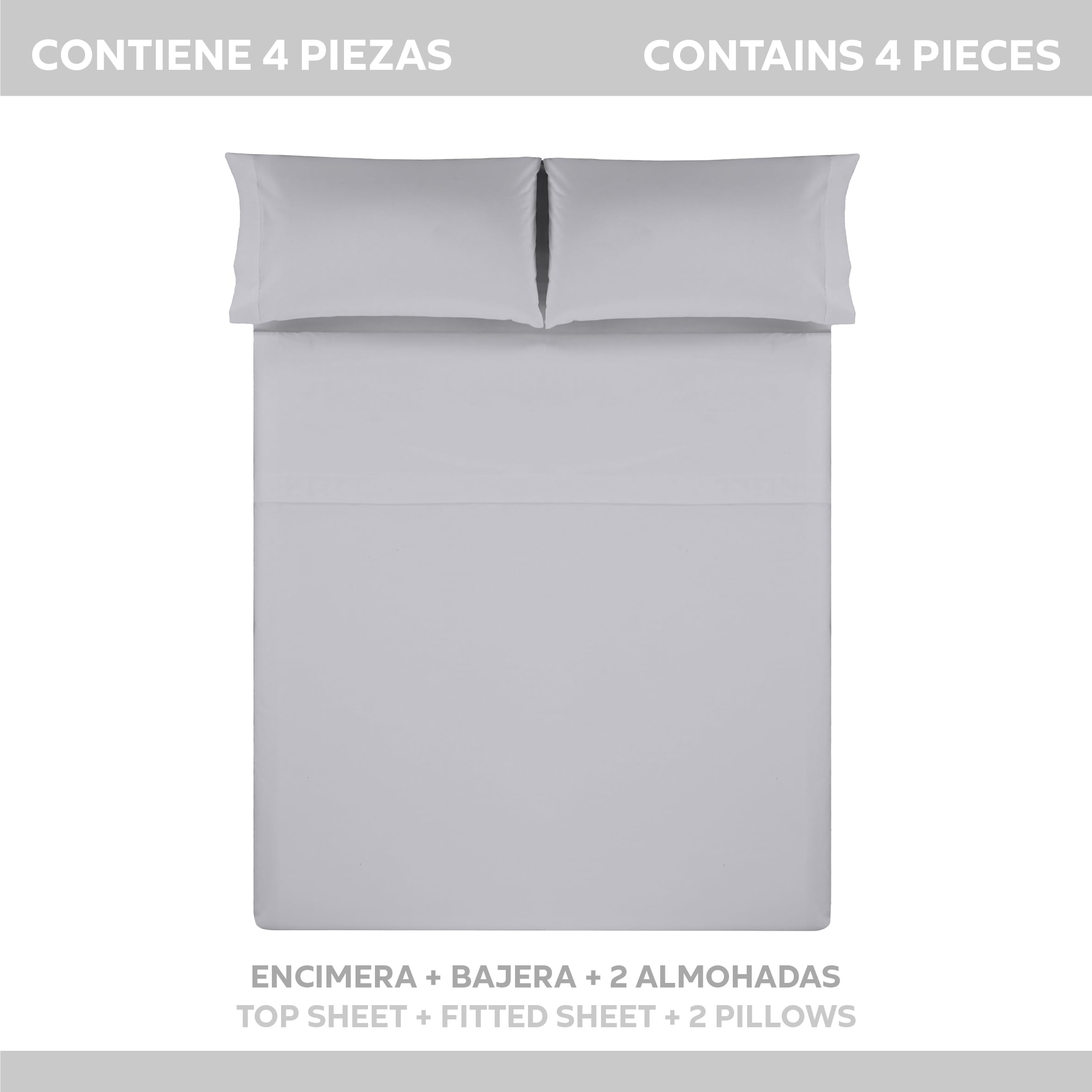 Easycosy - Zestaw prześcieradeł 4 szt. - łóżko 150 (150 x 200 cm) - prześcieradło wierzchnie, dopasowane prześcieradło z gumką i 2 poszewki na poduszkę 50x75 cm, jasnoszary (szczotkowana mikrofibra)