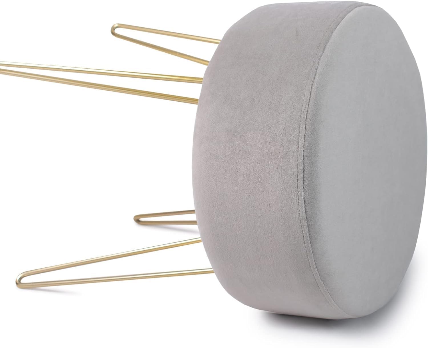 Taburete Redondo para tocador, Taburete otomano, Taburete Acolchado y Soporte de Metal. (Gris)