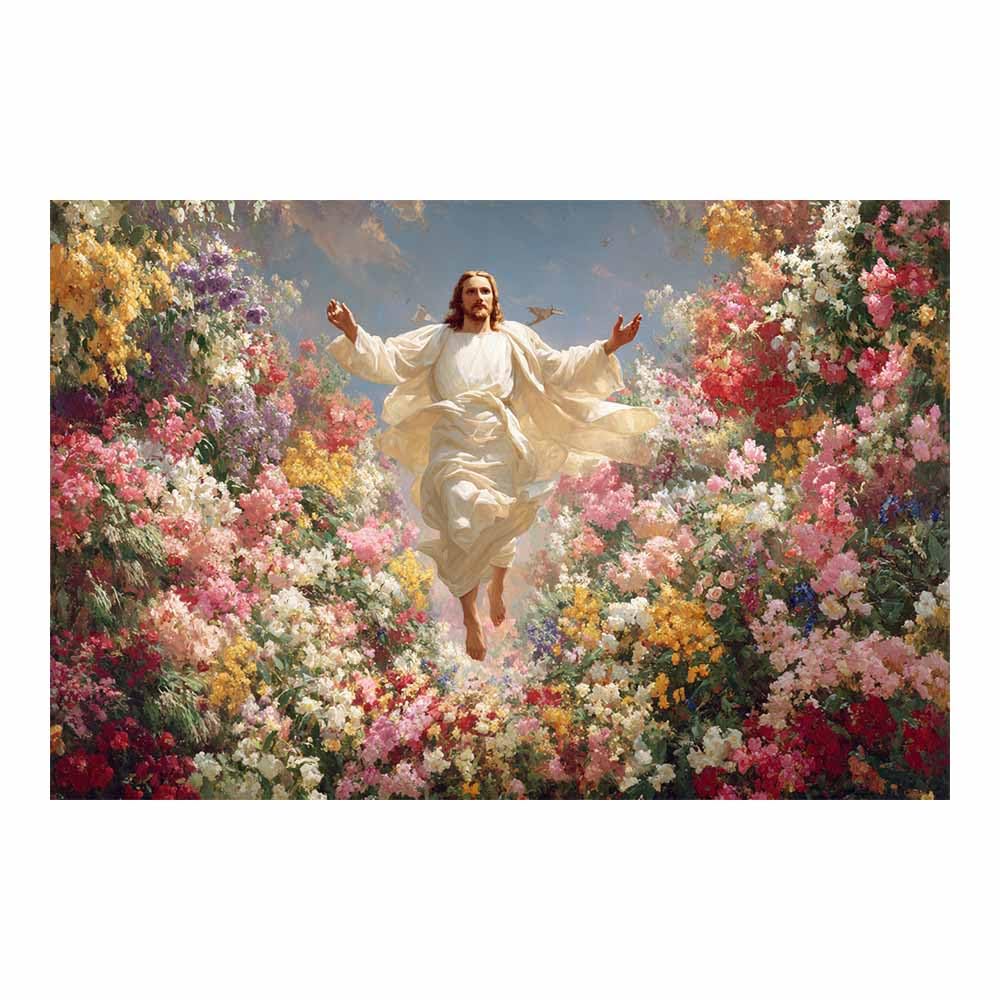 ZAMAEIU Christ Religions Canvas Wall Decor Risings in thes Sea of ​​Flowers Modern Abstract Religious Posters Prints for Living Room Bedroom Church Home Decoration(white)-30x50cm Unframed
