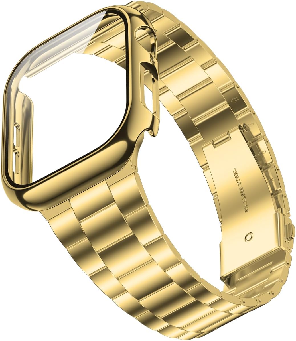 Wolait Compatible with Apple Watch Band 49mm 46mm 45mm 44mm 42mm 38mm 40mm 41mm,Stainless Steel iWatch Bands with Screen Protector Cover for Apple Watch Series11/10/9/8/7/6/4/Ultra3/SE3/2/1 Women Men