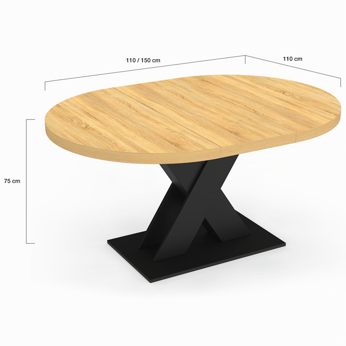 IDMarket Alicia – Mesa de comedor extensible redonda 110-150 cm Madera y Negro