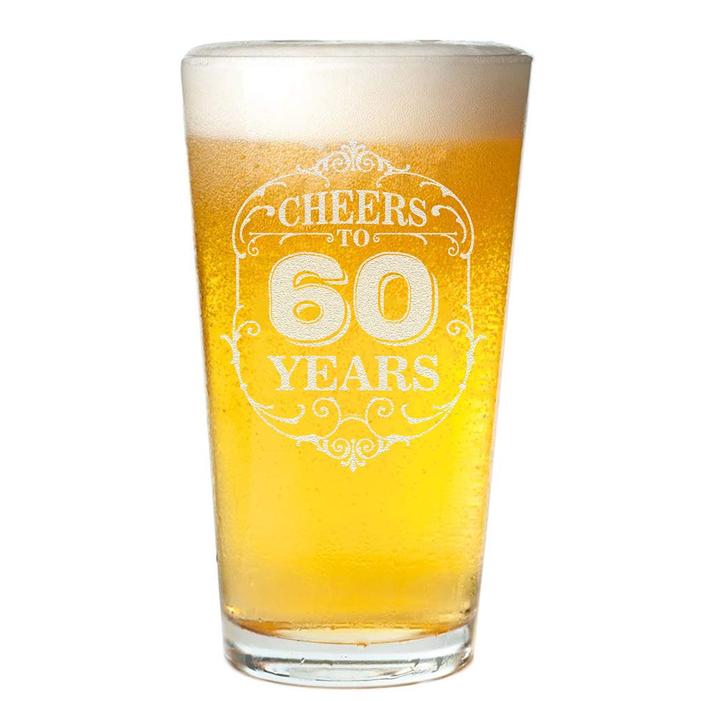 Veracco Cheers To 60 Years 60th Birthday Gift For Him Her Sixty and Fabulous Pint Beer Glass (Clear, Glass)