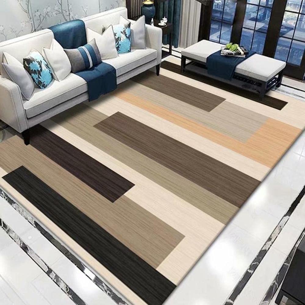 Tapis taupe haut de gamme à rayures 160x280 pour grand salon