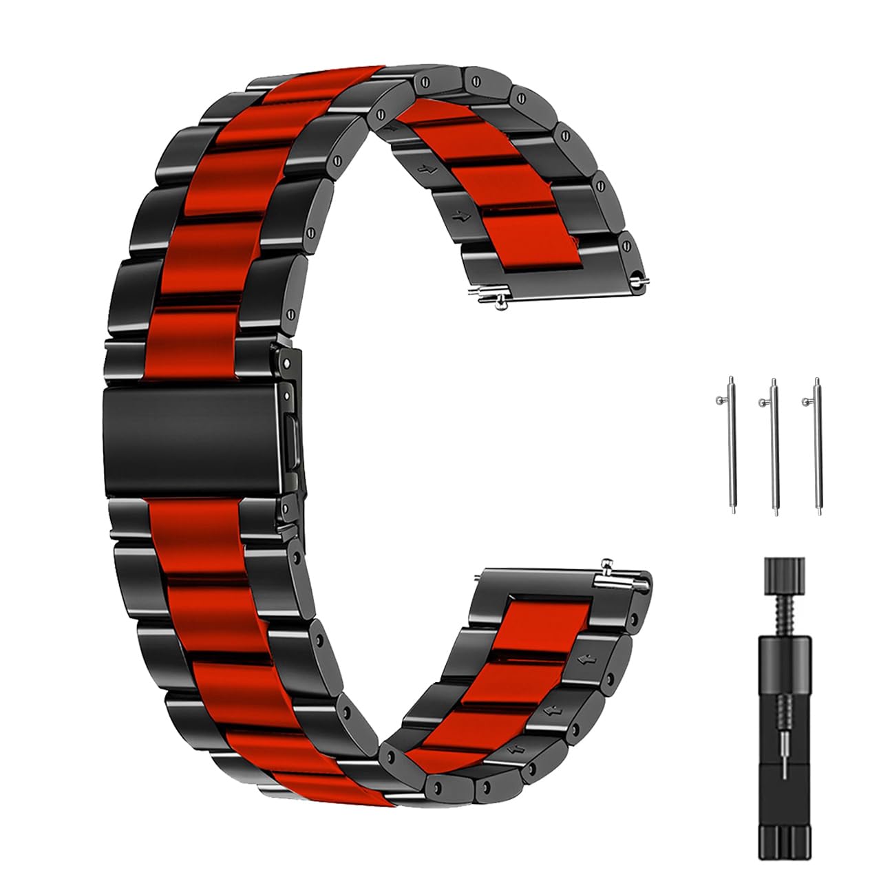 FERNBE 22mm Quick Release Solid Stainless Steel Metal watchband Compatible Samsung,Casio,Fossil,Amazfit, Withings Smart Watch Universal for Men Women Adjustable Watch Strap