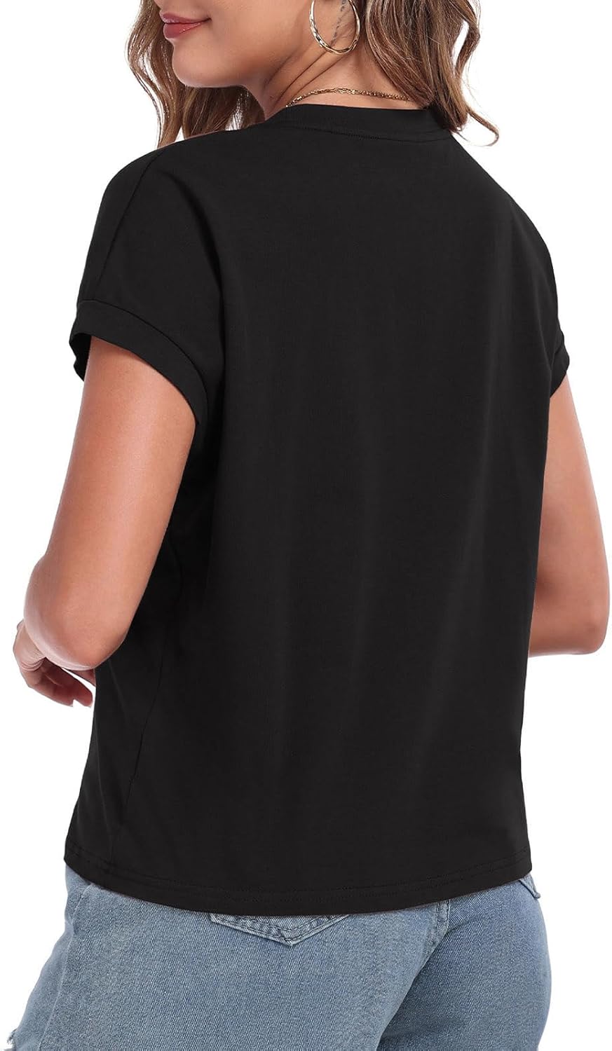 Womens Cap Sleeve Tops T Shirts Boxy Cropped Tee Loose Fit Cotton Crewneck Short Sleeves Casual Summer Fashion Blouse - Image 7