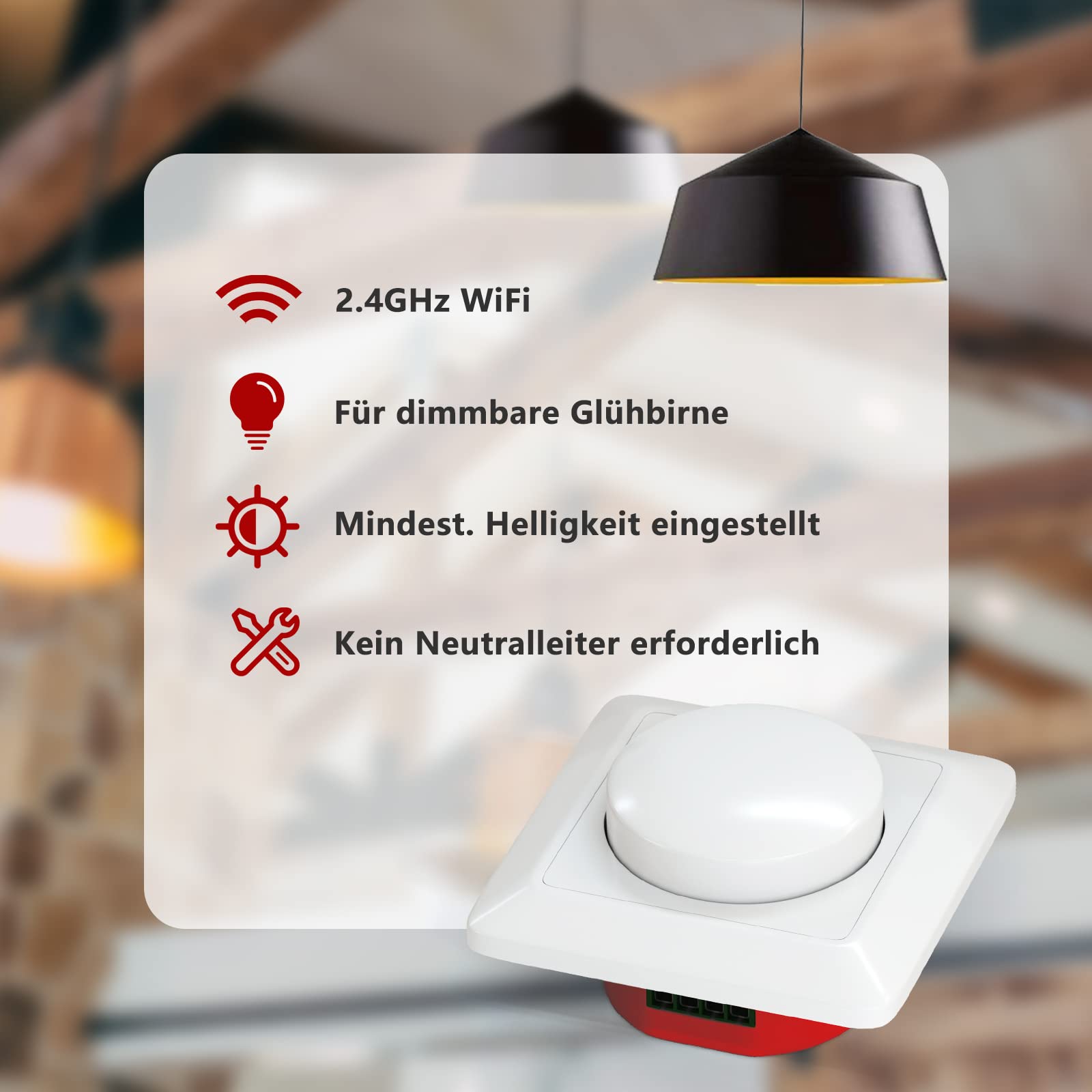 interrupteur variateur universel Wifi/Wlan, variateur LED Smart Alexa 230V, 5-200W, compatible avec Amazon Alexa, Google Home et Tuya Smart Life, garantie 3 ans (pas de neutre requis)