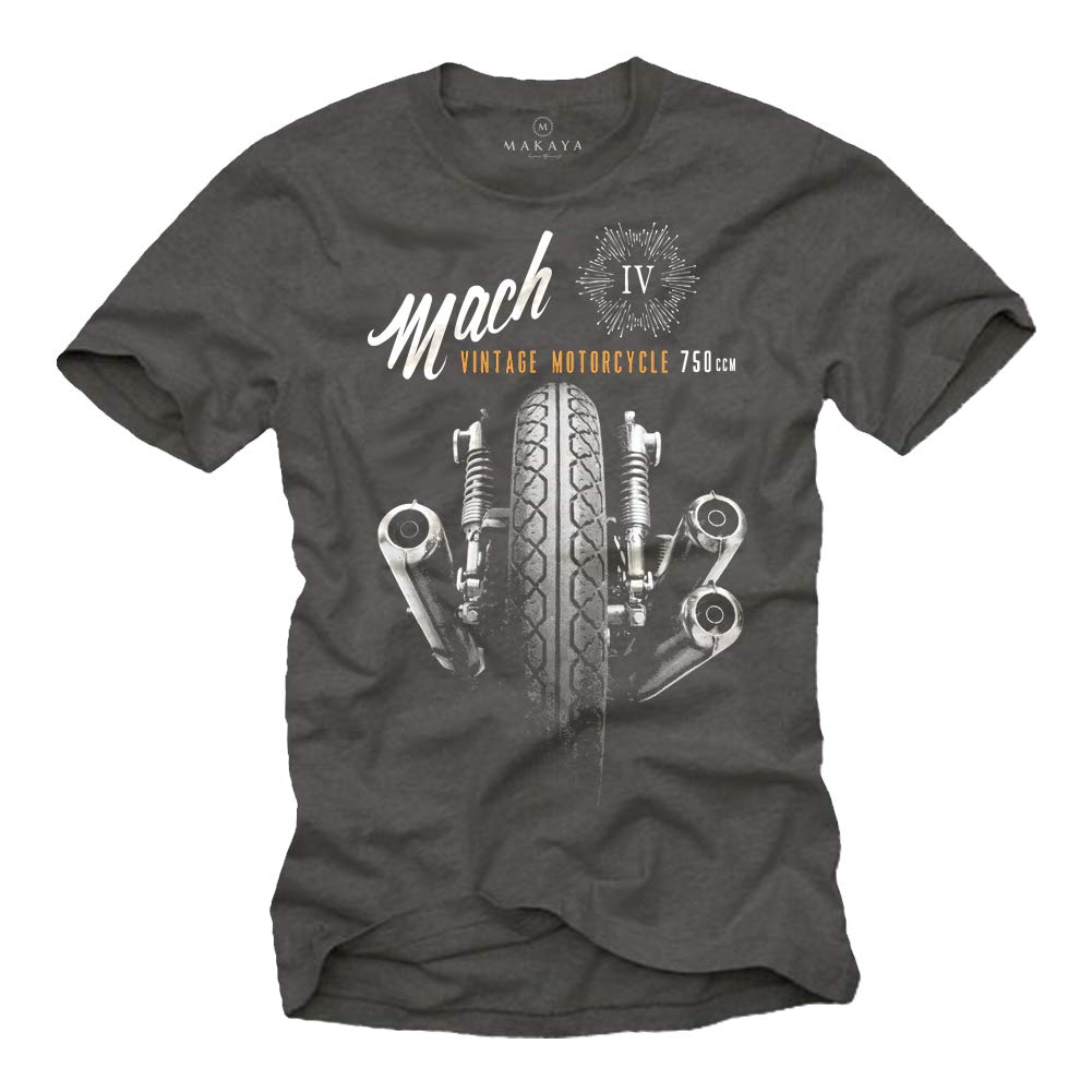 Makaya Men's Grey Motorbike Accessories For - Vintage Motorcycle T-Shirt L