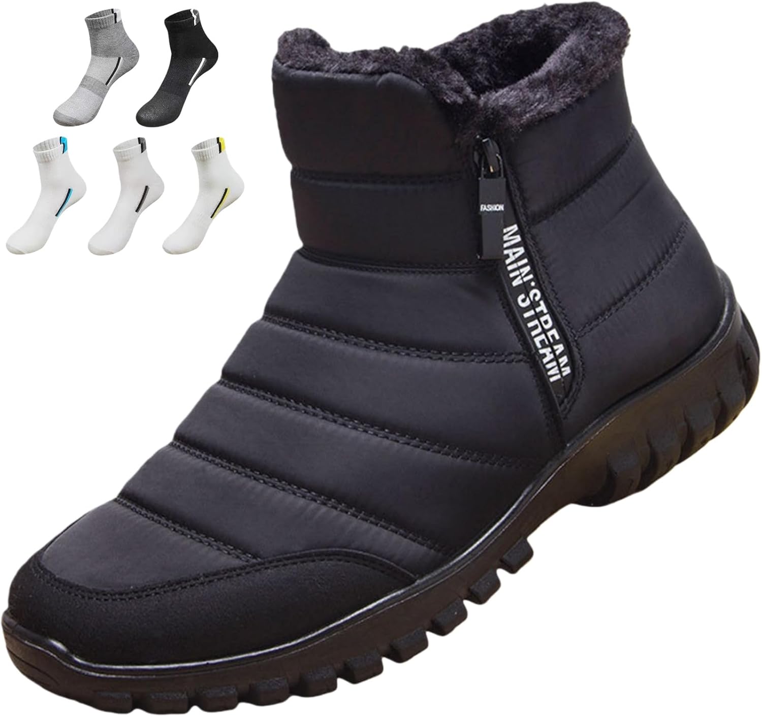 Men's Waterproof Warm Cotton Zipper Snow Ankle Boots, Fur Lined Thick Plush Booties, Anti-Slip Orthopedic Outdoor Shoes