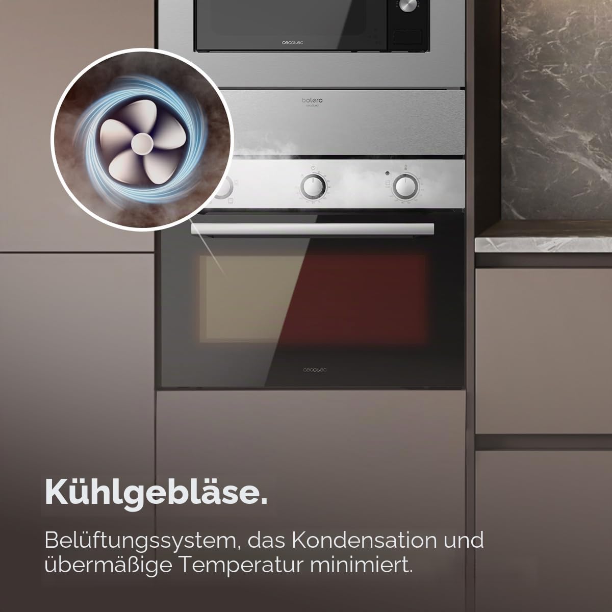 Cecotec Einbaubackofen Bolero Hexa C134500 Inox, 2600W, 56L Kapazität, Niedriger Verbrauch, 4 Funktionen, Timer, Dampfreinigung, Dampfkochen, Energieklasse A, Dreifach-Glas-Tür, 3 Einschubebenen