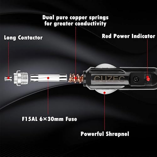 Miniatura 2 de CUZEC - Cable adaptador de alimentación para mechero de 15 A macho con cable de 1.6ft y 16 AWG para inversor de coche, bomba de aire eléctrica y