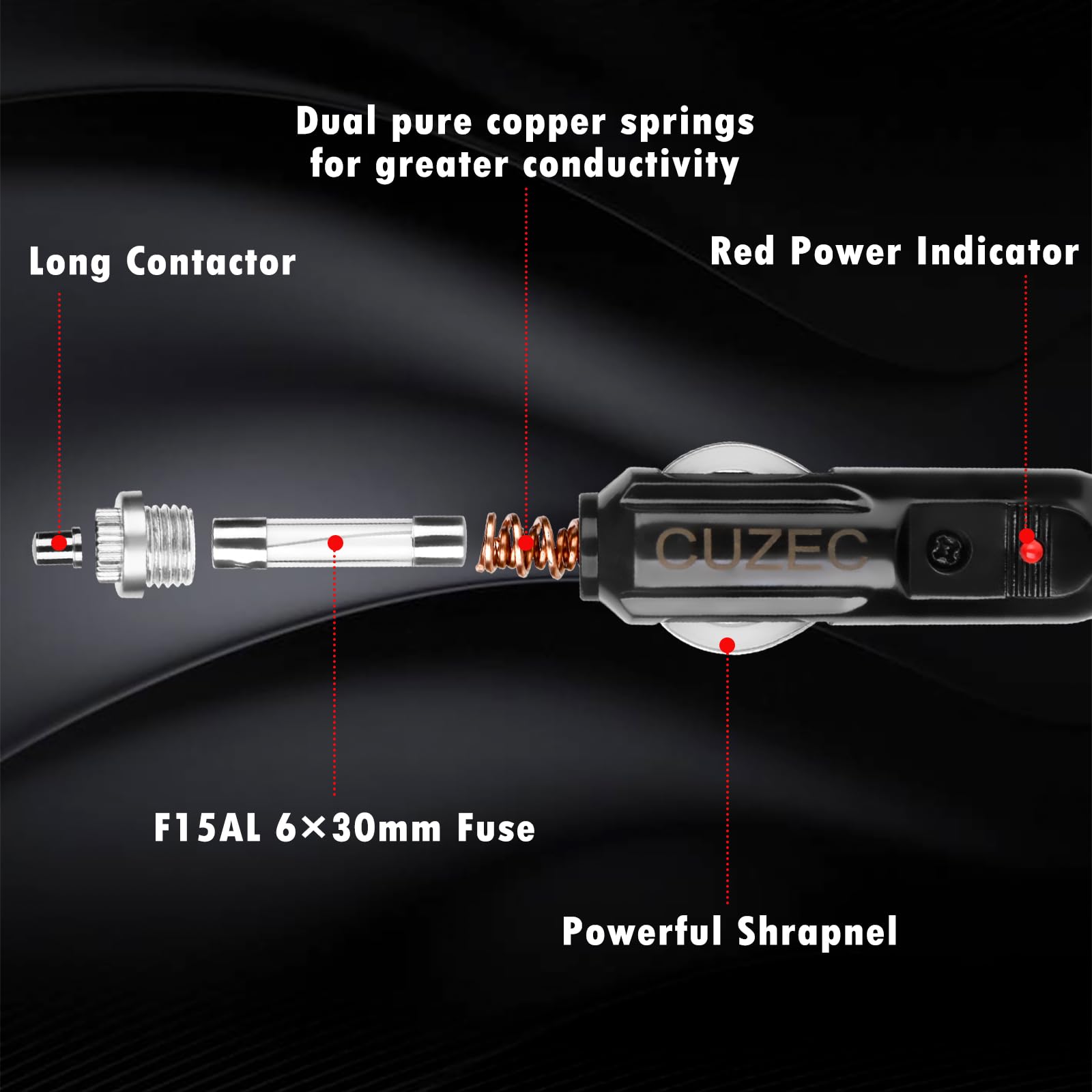 CUZEC - Adaptador de enchufe macho de 15 A para mechero de coche, cable de alimentación con cable de 0,5 m y 16 AWG para inversor de coche, bomba de aire, taza eléctrica y bricolaje