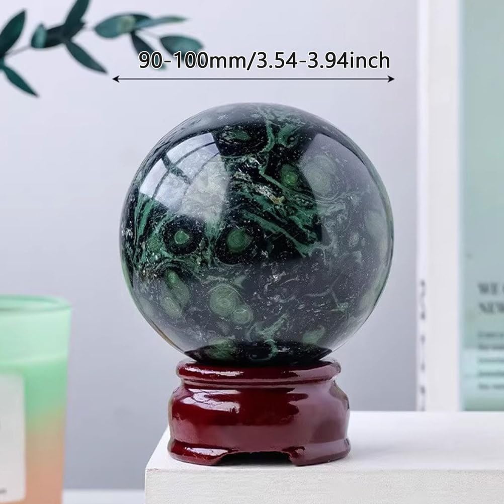 Sfera di Pietra di Gemma cristallina di Malachite Naturale con Supporto Palla di Cristalli di guarigione di Reiki per Decorazioni, Reiki, Meditazione, divinazione,90~100mm
