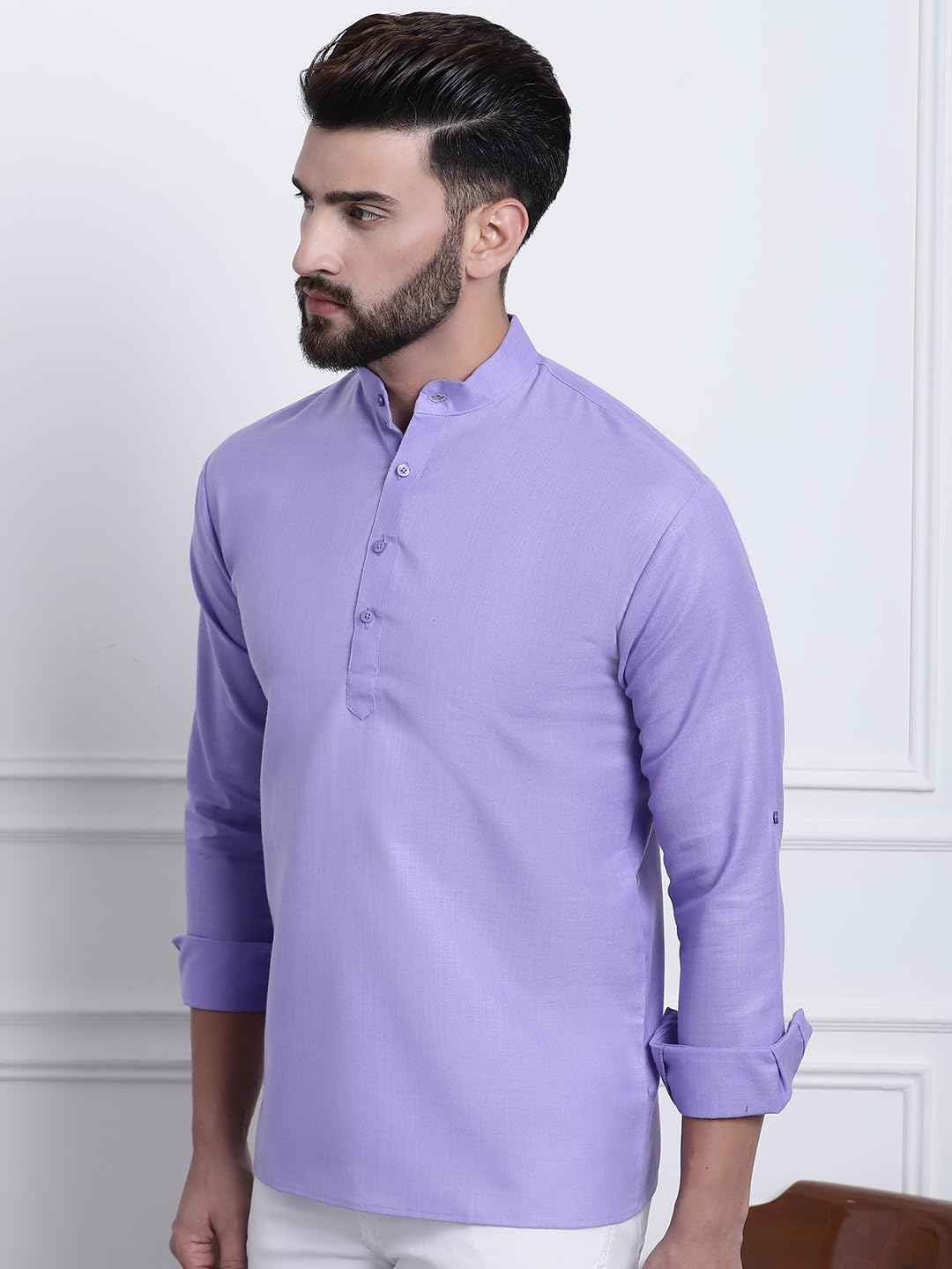 Sojanya (Since 1958, Men's Cotton Blend Purple Solid Only Short Kurta