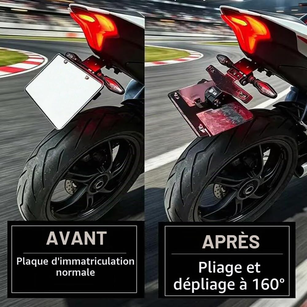 Support de Plaque d'immatriculation Rabattable Universel pour Moto, Support électrique réglable Pliable, pièce de Rechange pour Modification Moto