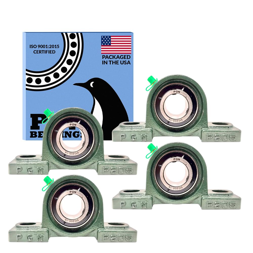 PGN UCP205-16 Pillow Block Bearing - Pack of 4 Mounted Pillow Block Bearings - Chrome Steel Bearings with 1" Bore - Self Alignment