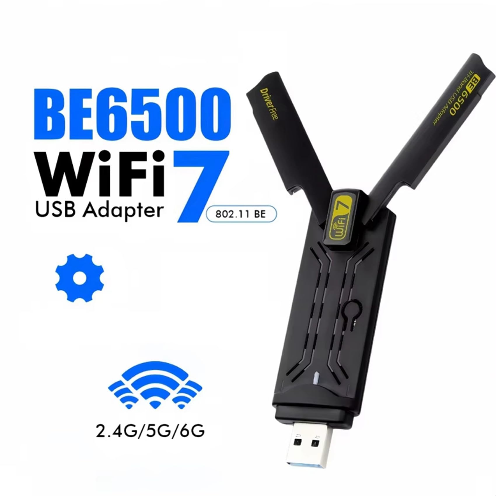 2X Adaptador USB WiFi7 de 6500 Mbps, Tarjeta de Red Inalámbrica BE6500 de 2,4 G, 5,8 G y 6 GHz, Adaptador WiFi 802.11be de Unidad Libre para 10/11