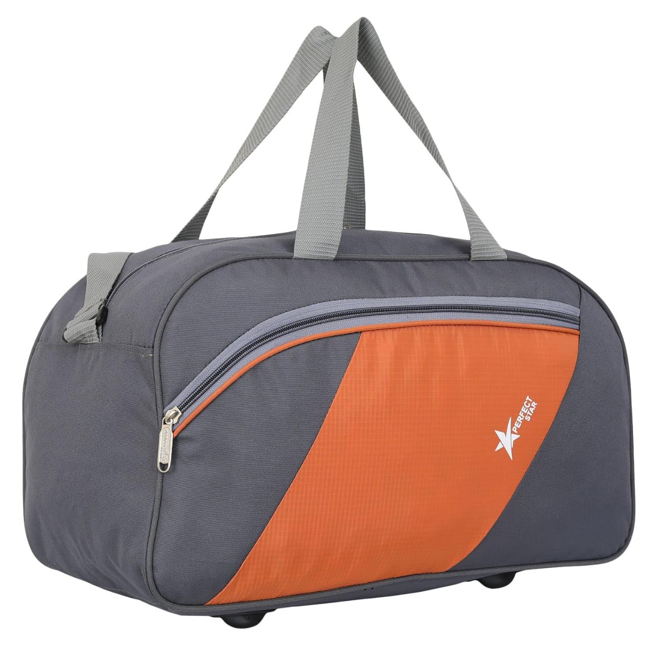 40L Travel Duffle Bag for Men & Women | Lightweight Polyester Luggage Bag Without Wheels | Water-Resistant Hand Carry Bag for Travel, Gym, Weekend Trips (42x23x29 cm) (Grey Orange)-image-0