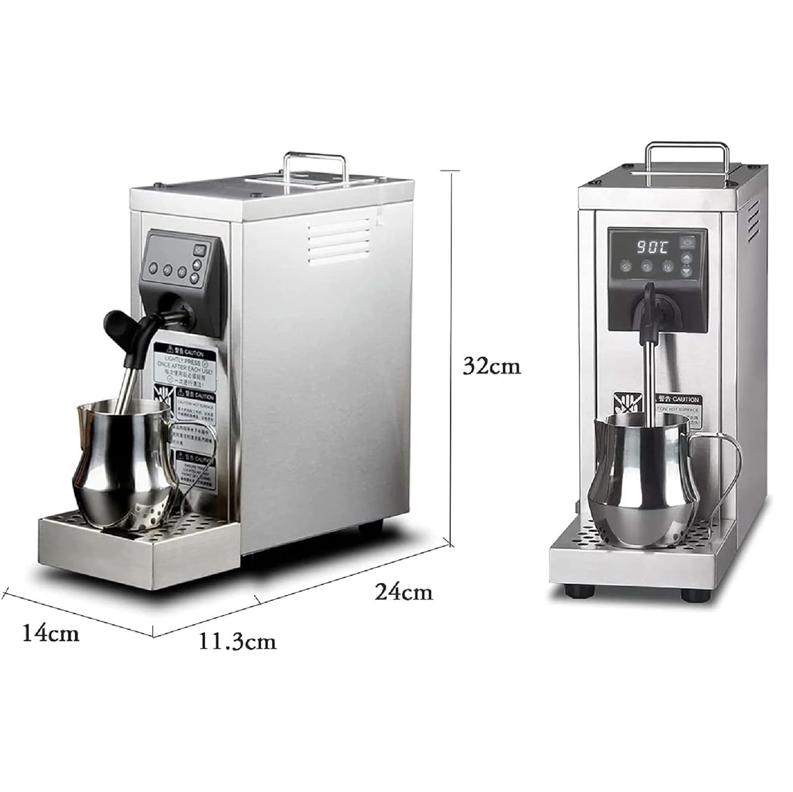 Espumador de leche, máquina de espuma de café comercial de acero inoxidable con función de memoria - 1450 W, control de temperatura para té de burbujas, té de leche