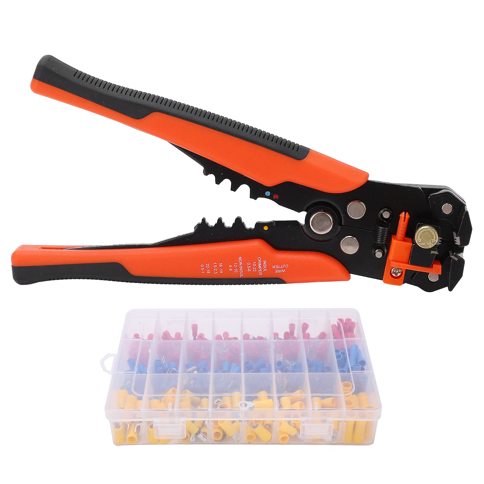 Kit profesional de 400 conectores de terminales de cable con pelacables, 3 colores y varios tamaños para proyectos de cableado eléctrico automotriz y marino.