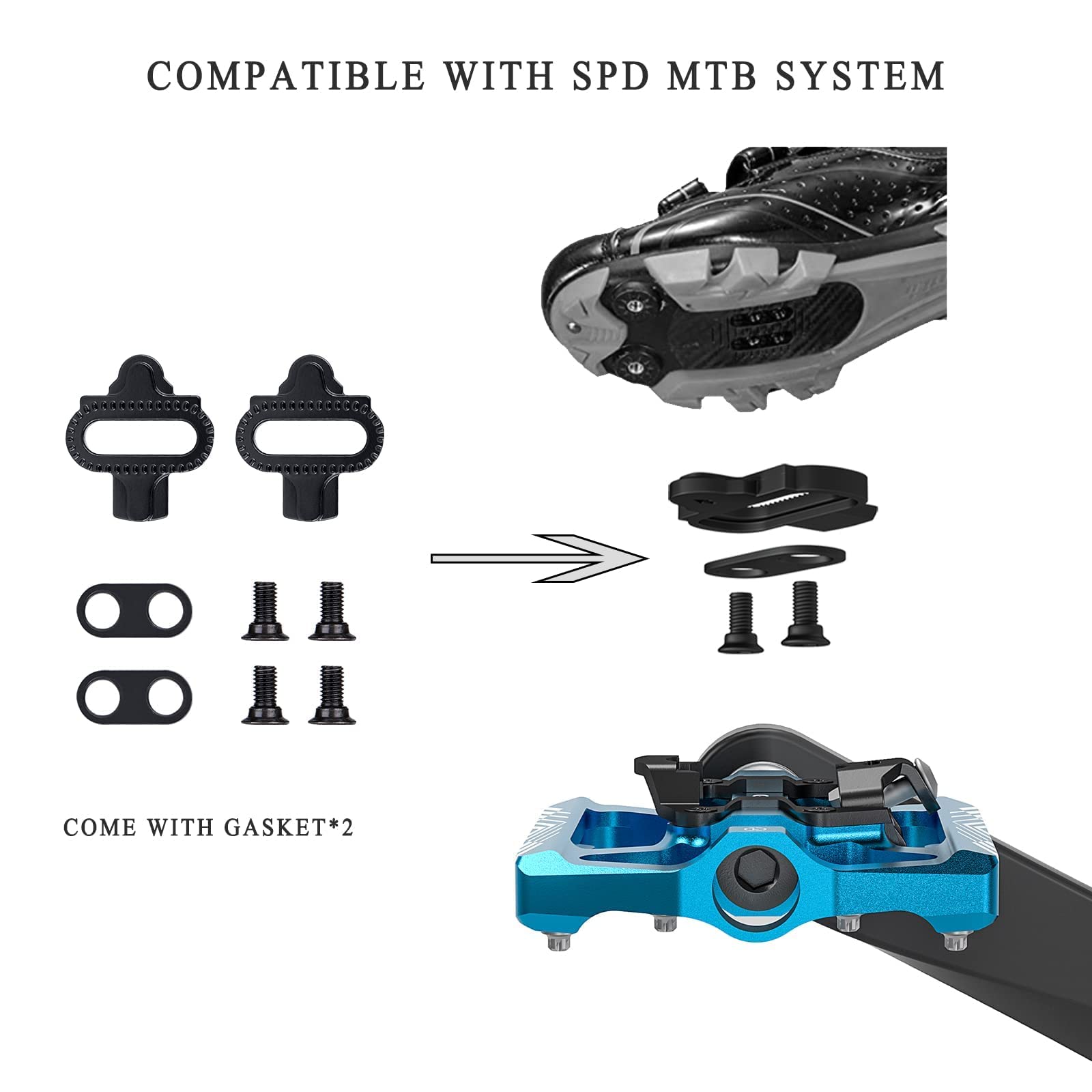 GEWAGE Pedali a scatto, 2 in 1, a doppia funzione, piatti e pedali a scatto con riflettore per SPD, gambo in cromo da 9/16", per mountain bike, bici da corsa ed e-bike