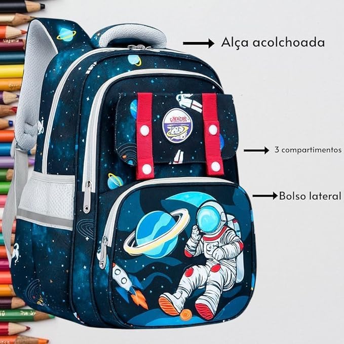Mochila Escolar Infantil Astronauta, Ortopédica, Acolchoada, Reforçada, para Meninos 7-12 Anos, Design Espacial em promoção! Veja a oferta e mais achadinhos de Mochilas escolares 4 Hoje é o melhor dia para comprar Mochila Escolar Infantil Astronauta, Ortopédica, Acolchoada, Reforçada, para Meninos 7-12 Anos, Design Espacial com aquele preço maroto! Promoção! Aproveite a oferta! 4
