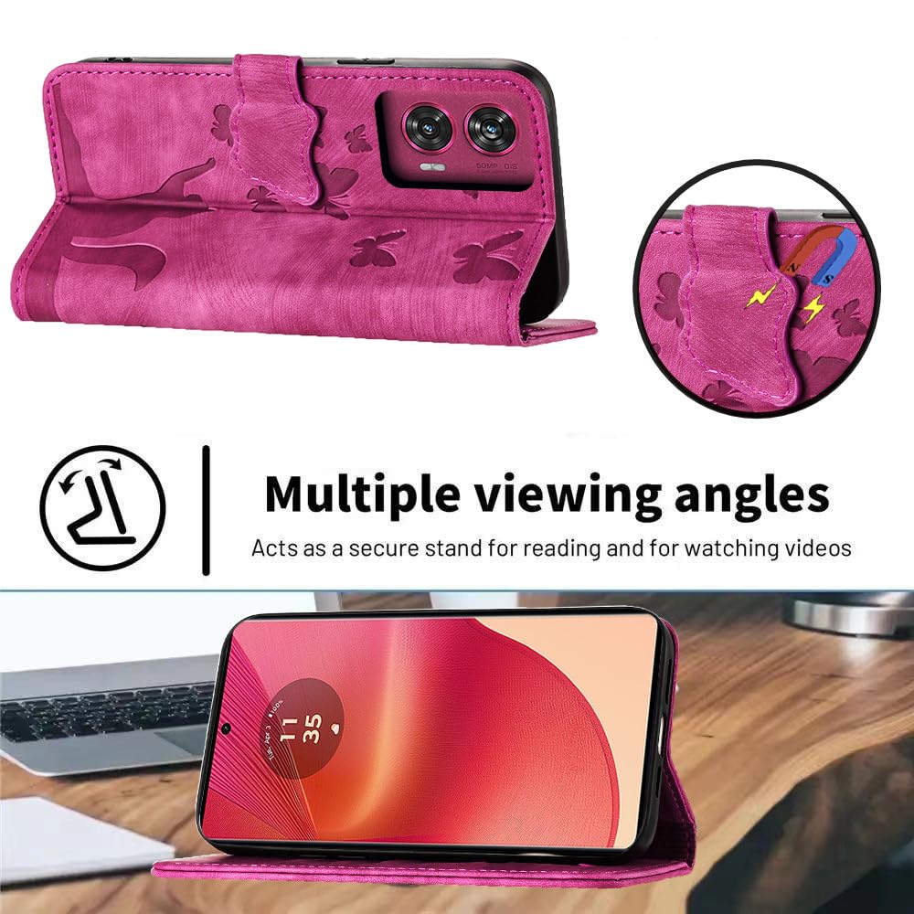LSPCASA Phone Case For Motorola Edge 50 Fusion 5G 6.7 inch Premium PU Leather Material Edge 50 Fusion Case With Card Slots Cat Butterfly Pattern Edge 50 Fusion Phone Case - Image 4