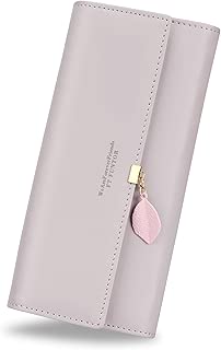 FT Funtor RFID Wallets for Women,Ladies Wallets with Zipper Pocket Trifold Wallets for Women with Leaf - coolthings.us