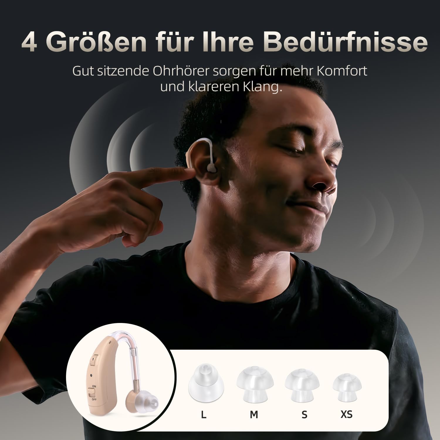 Wiederaufladbares Soundgerät für Erwachsene, digitale Geräuschunterdrückung und einstellbare Lautstärke, komfortables, leichtes Hinter-dem-Ohr-Design mit Typ-C-Aufladung