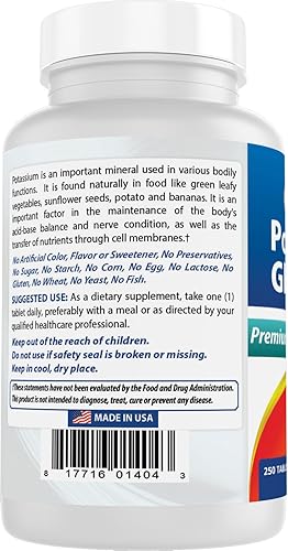 Miniatura 7 de Best Naturals Suplemento de gluconato de potasio comprimido de 595 mg 250 unidades