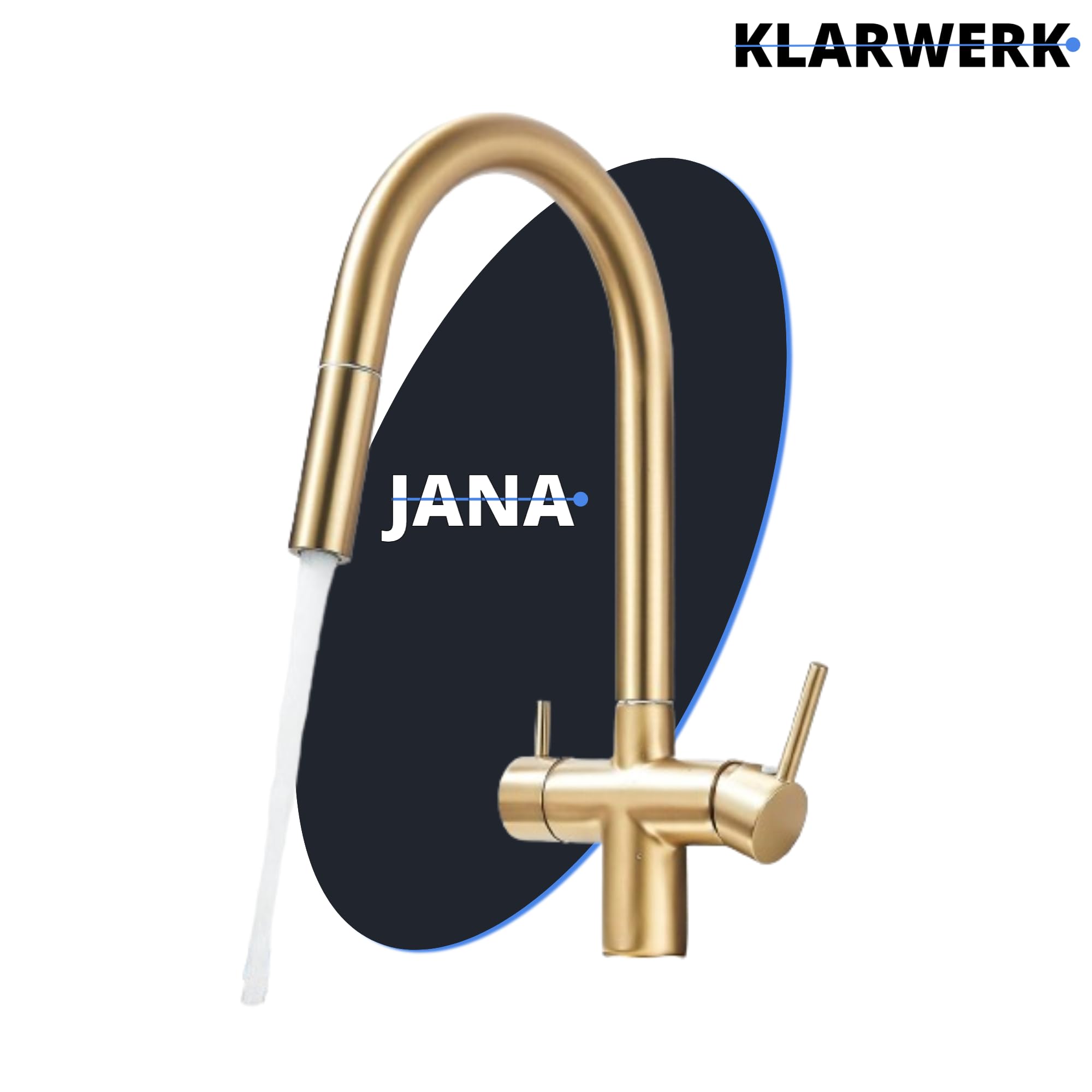 "Jana" ausziehbare 3-Wege Armatur Edelstahl Gold gebürstet | Filter Trinkwasser Wasserhahn Küche | Mischbatterie U-Auslauf 3 Anschlüsse