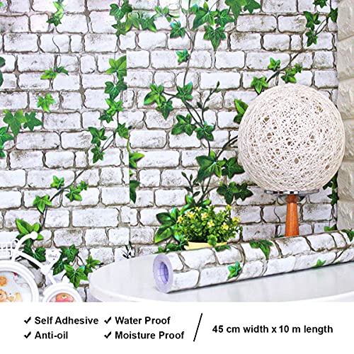 Wolpin Wall Stickers DIY Decals Wallpaper (45 cm x 10 m) 3D Brick Ivy