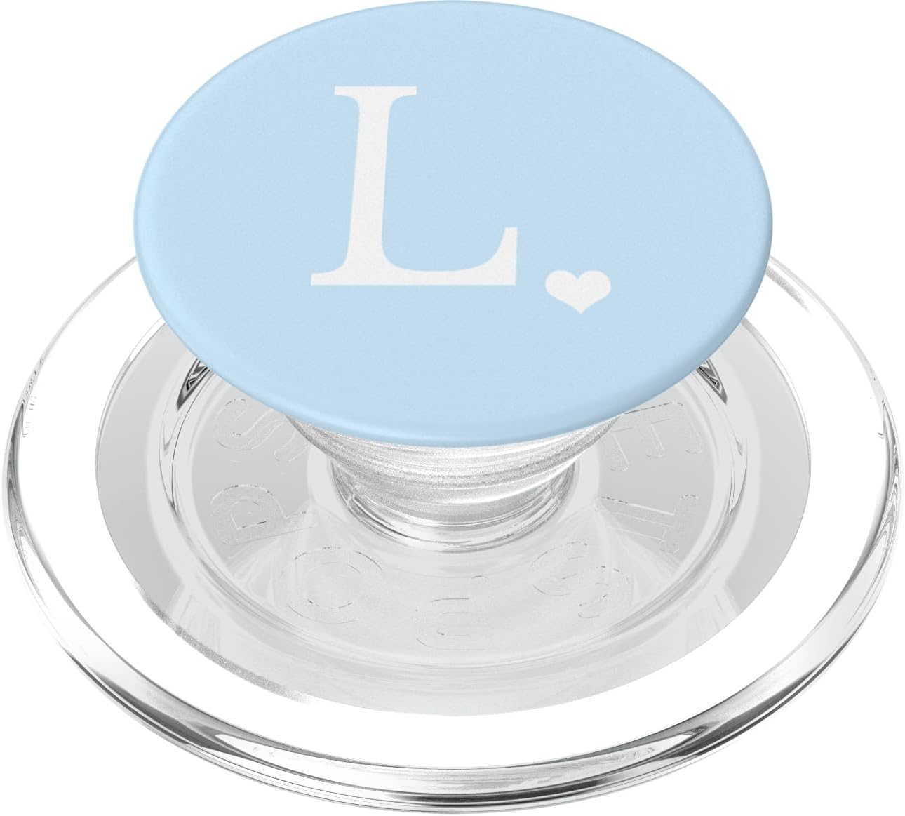 White Initial Letter L Heart Monogram On Pastel Light Blue PopSockets PopGrip for MagSafe